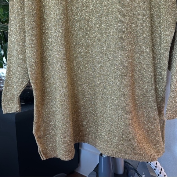 Vintage Women’s Plus Gold Knit Tunic Sweater Sz 20W Side Slits Crew - Picture 4 of 10